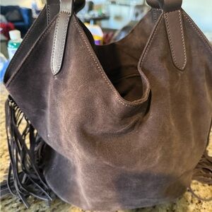 NWT Johnny Was Chocolate Brown Suede Fringe Hobo Bag
